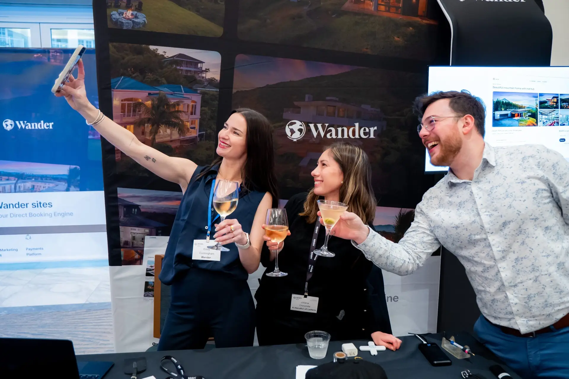 Executive networking and brand engagement at the Wander booth during a South Florida trade show